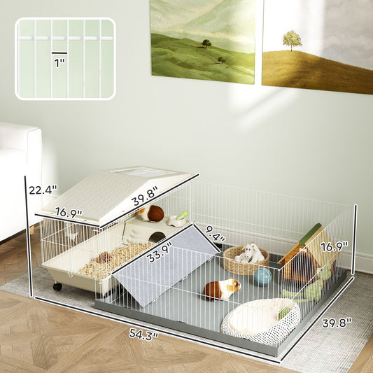 KFX-9141181 Guinea Pig and Hedgehog Cage with Removable Playpen, Waterproof Pad, Feeder, Water Bottle, and Bowl