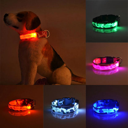 KFX-9145277 Luminous Camouflage Dog Collar with Adjustable Lighting Modes for Night Safety