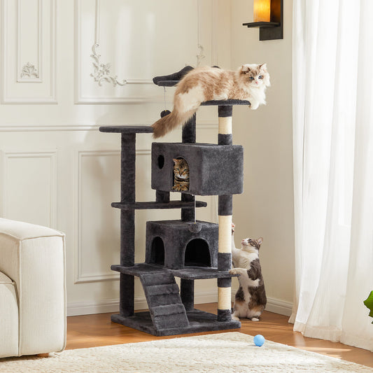 KFX-9146557 Multi-Level Large Cat Tree Tower with Scratching Post and Cozy Jumping Platform, 80-Inch, Grey