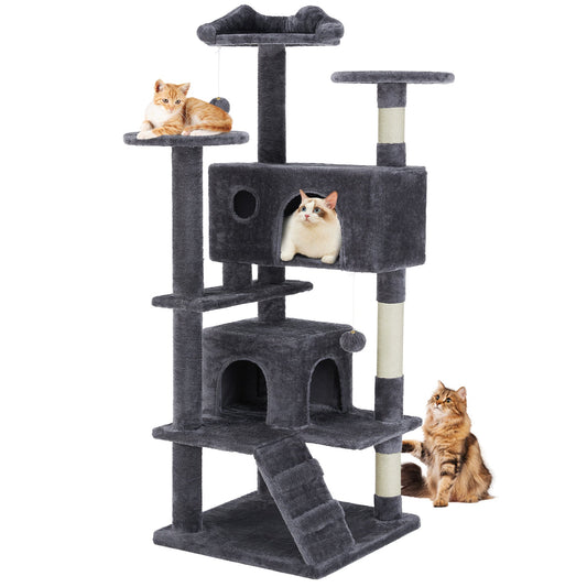 KFX-9146557 Multi-Level Large Cat Tree Tower with Scratching Post and Cozy Jumping Platform, 80-Inch, Grey