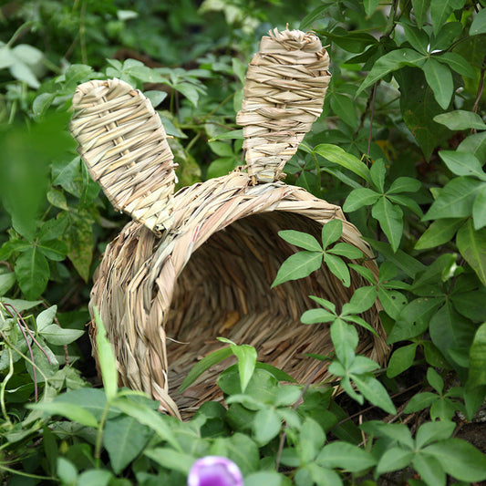 KFX-9147325 Handmade Hibiscus Grass Tunnel for Small Pets - Cozy Woven Hideaway for Rabbits and Small Animals