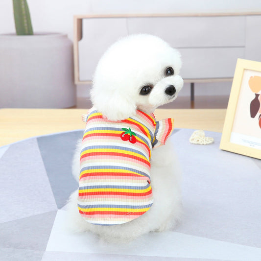 KFX-9149629 Colorful Pet Clothes: Striped Skirts & Vests for Dogs in Pink and Orange
