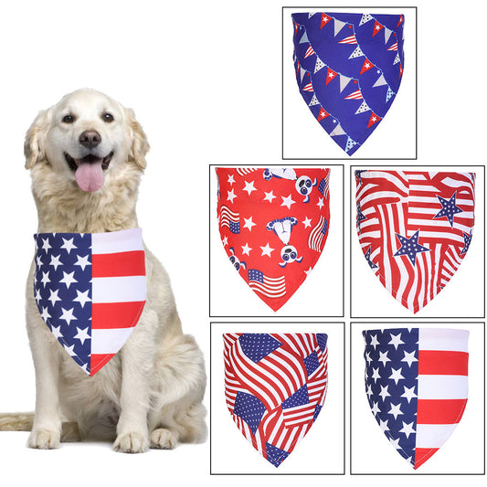 KFX-9150653 American Flag Triangle Towel for Pets - Single Layer Polyester Slobber Towel