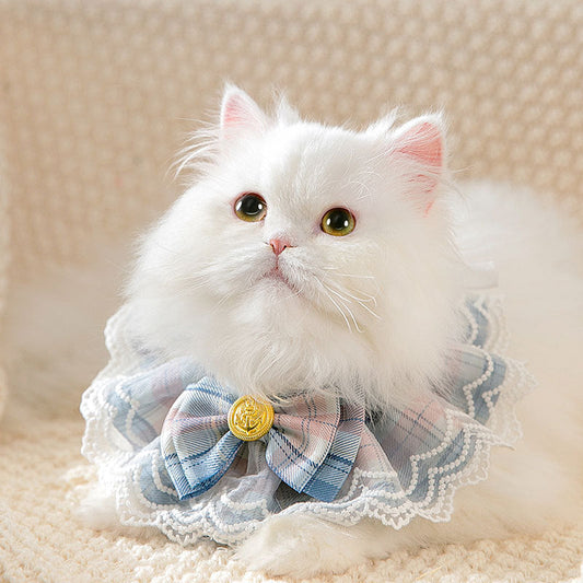 KFX-9151037 Stylish Lattice Cat Scarf Collar for Pets - Adjustable Sizes XS to M