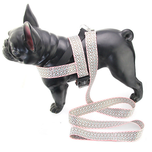 KFX-9158077 Teddy Vest-style Collar and Chest Strap Set for Small and Medium Dogs, Adjustable Nylon Leash and Harness