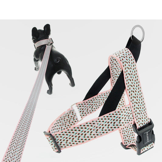 KFX-9158077 Teddy Vest-style Collar and Chest Strap Set for Small and Medium Dogs, Adjustable Nylon Leash and Harness