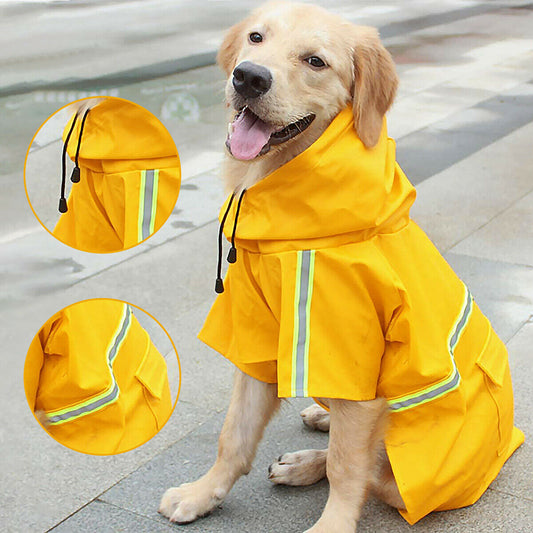 KFX-9171773 Waterproof Dog Raincoat with Reflective Stripe and Hood for Small to Large Breeds
