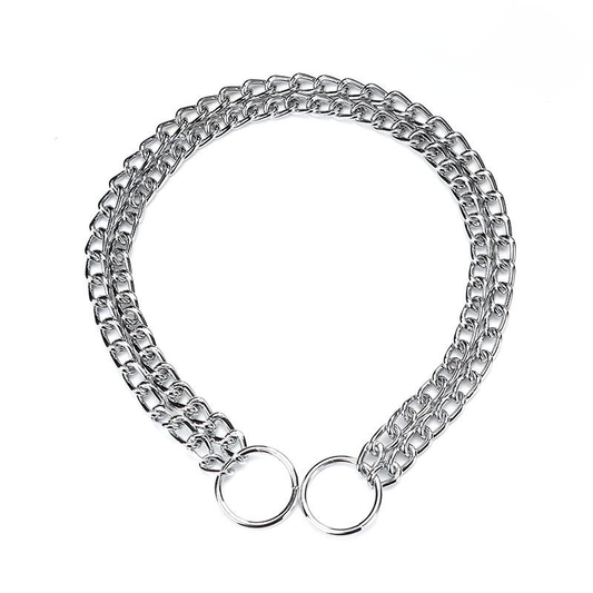KFX-9172285 Double-Row Chrome-Plated Iron Dog Collar - Available in Multiple Sizes