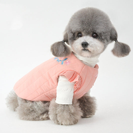 KFX-9182397 Embroidered Vertical Striped Quilted Cotton Vest for Pets - Available in Green, Yellow, Pink