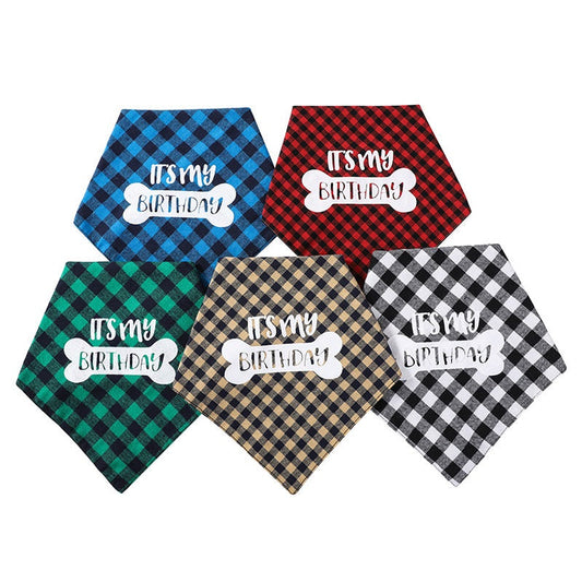 KFX-9183421 Plaid Triangle Towel for Pets - Soft Polyester Cotton Scarf, 45x45x68 cm