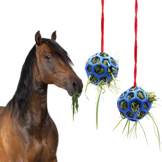 KFX-9184445 Stable Hanging Hay Feeder Toy Ball with Rope - Available in Red, Blue, Green