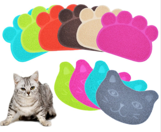 KFX-9193405 PVC Waterproof Pet Bowl Mat with Paw Print Design - 30x40cm Cat Litter Pad