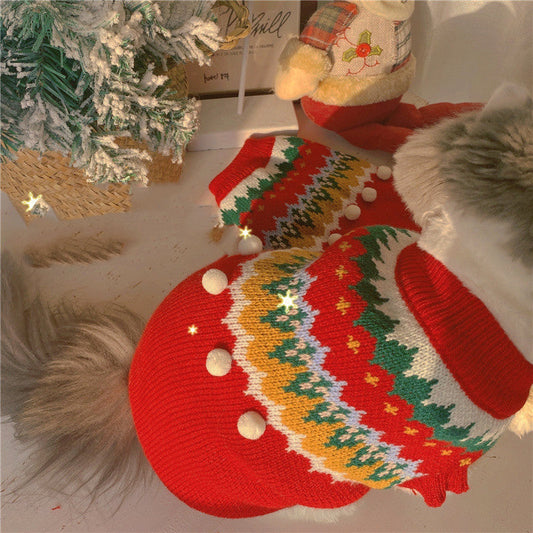 KFX-9195325 Festive Red Cat and Dog Christmas Sweater for Winter Wear