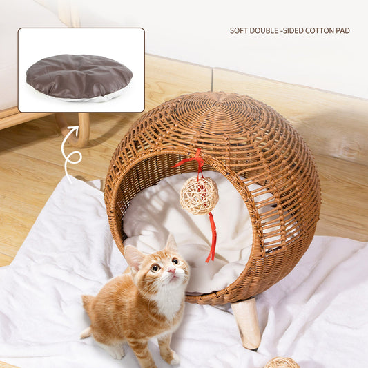 KFX-9197373 Breathable Rattan Woven Round Pet Bed with Steel Frame for Cats up to 7.5 kg