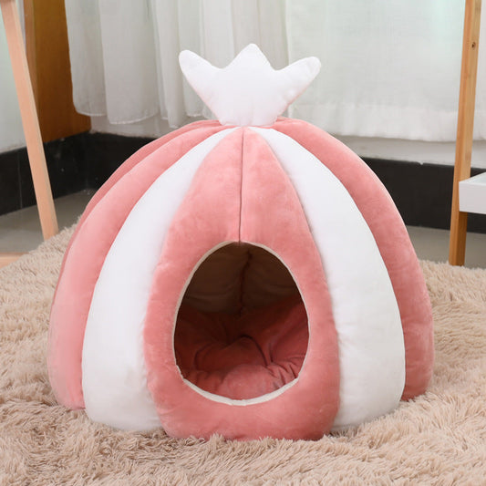 KFX-9201341 Cozy Thickened Pet Nest for Small Dogs and Cats - Yurt Style in Pink, Gray, Brown, Green - 50x50CM