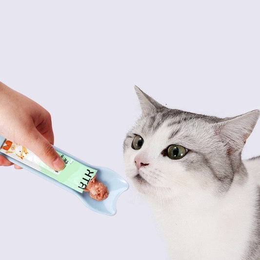KFX-9206845 Cat Feeding Spoon in Blue and Pink - Durable Plastic Tableware for Your Pet
