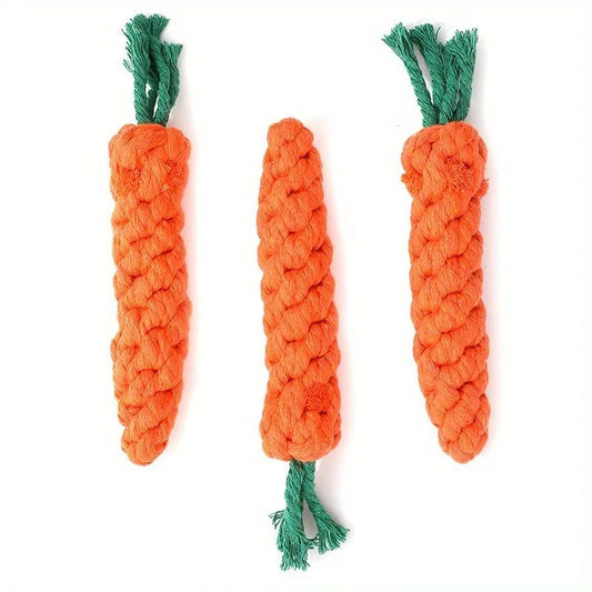 KFX-9211453 Durable Cotton Rope Pet Chew Toy in Carrot Shape for Small Dogs and Cats, Promotes Dental Health