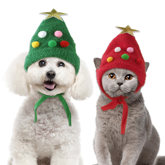 KFX-9212093 Pet Christmas Tree Hat with Adjustable Chin Strap - Cute Holiday Headwear for Cats and Small Pets