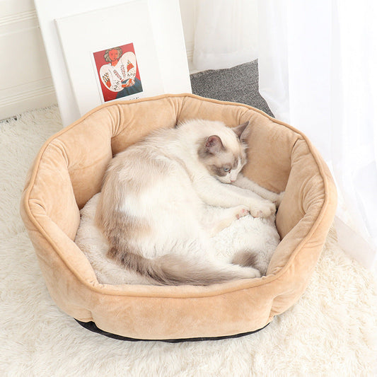 KFX-9212861 Shell-Shaped Pet Nest in Soft Imitation Suede & Plush – Available in Pink, Gray, and Khaki
