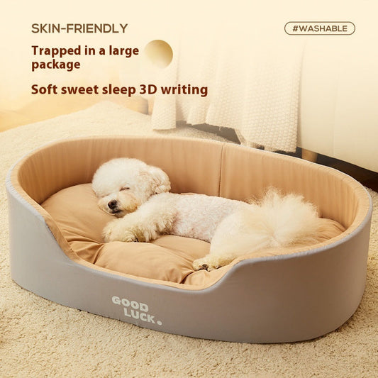 KFX-9234109 Universal Washable Windproof Nest for Pets - Four Seasons Design in Grayish Yellow, Brown, and Green