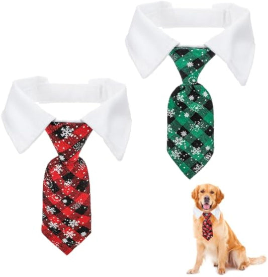 KFX-9238077 Adjustable Christmas Dog Necktie with Snowflake Pattern and Red Plaid for Small to Medium Pets
