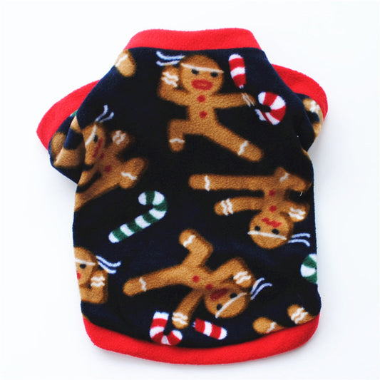 KFX-9246653 Dog Christmas Pullover with Classic Patterns and Hat, Warm Fluffy Jacket for Autumn and Winter