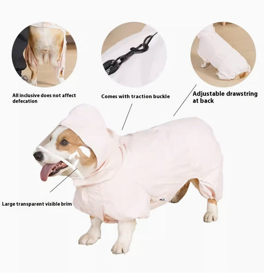 KFX-9267389 Waterproof Four-Leg Raincoat for Dogs in Light Green, Pink, and Khaki