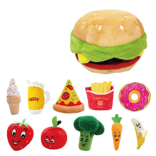 KFX-9269437 Pet Voice Interactive Food-Themed Dog Toy Collection: Hamburger, Pizza, Donut & More