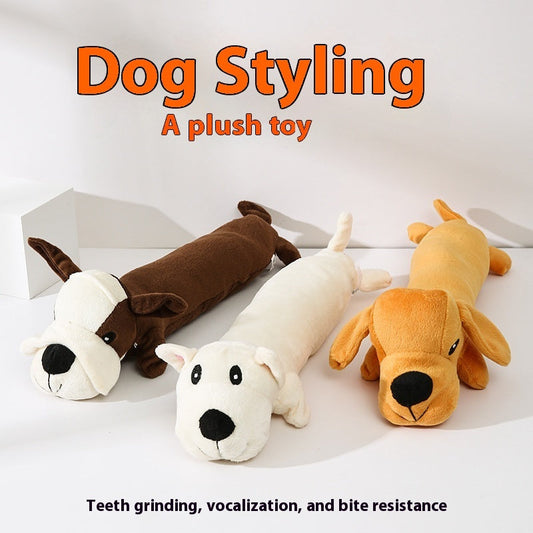 KFX-9276989 Plush Dog Sound Toy for Dental Care and Stress Relief - Available in Yellow, White, Brown
