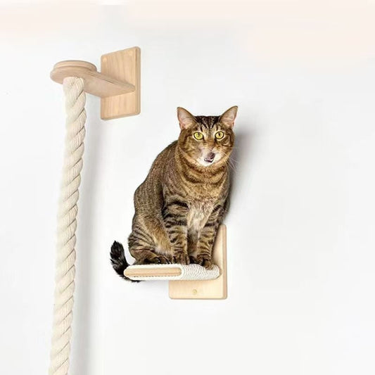 KFX-9279165 Wall-Mounted Cat Climbing Toy with Jute Rope Jumping Platforms