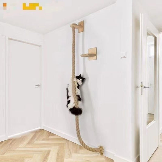 KFX-9279165 Wall-Mounted Cat Climbing Toy with Jute Rope Jumping Platforms