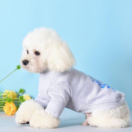 KFX-9279421 Casual Cotton Two-Legged Pet Sweater in Navy Blue and Hemp Gray