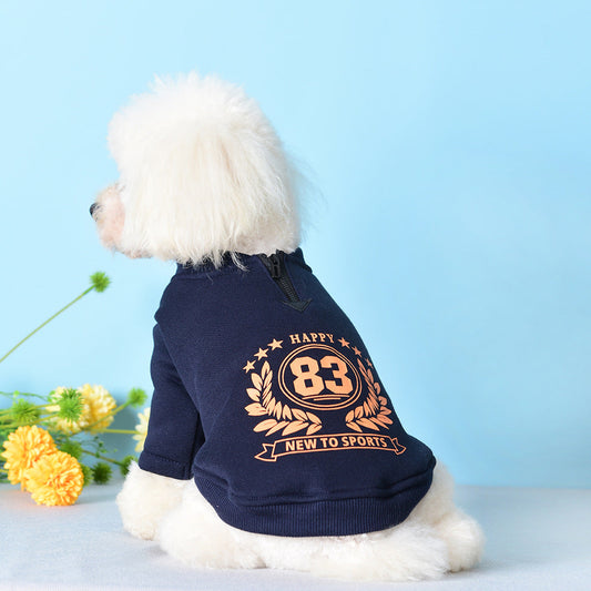 KFX-9279421 Casual Cotton Two-Legged Pet Sweater in Navy Blue and Hemp Gray