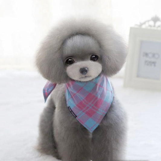 KFX-9281725 Pink Check Cotton Plaid Pet Scarf - Medium Size, Leisure Accessory