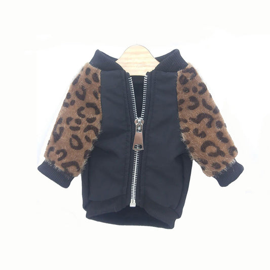 KFX-9295293 Leopard Print Dog Jacket for Stylish Pets - Polyester Two-Legged Clothing in Blue