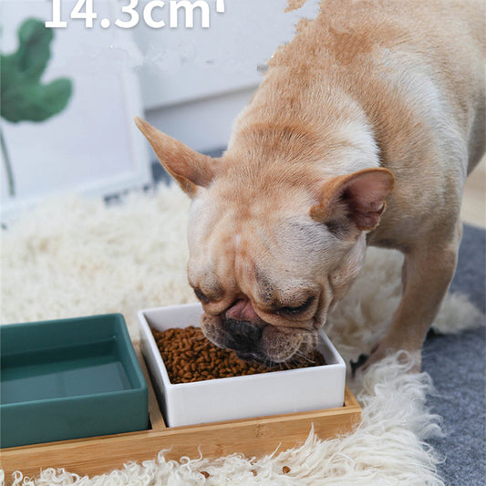 KFX-9295805 Square Ceramic Dog Food Bowl for Pets - Light Luxury Design