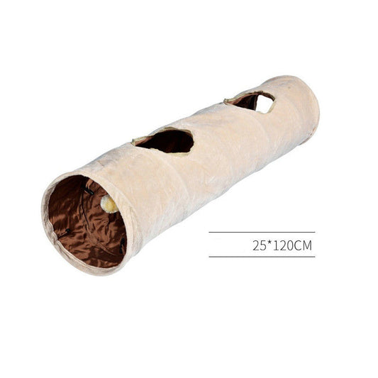 KFX-9300669 Collapsible Short Plush and Oxford Cloth Cat Tunnel, 25X120CM