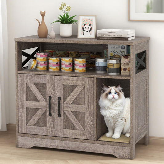 KFX-9305021 Gray Cat Litter Box Enclosure with Storage - Hidden Washroom Furniture and Scratching Pad