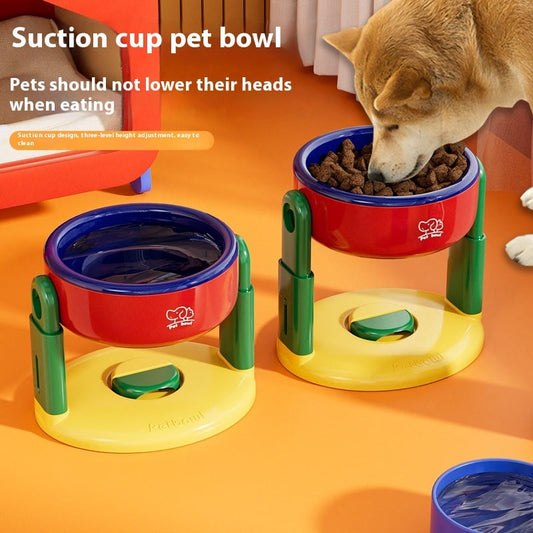 KFX-9305149 Adjustable Lifting Suction Cup Pet Bowl - Pink, Red & Blue Options