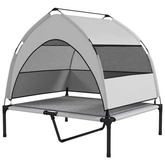 KFX-9310781 Elevated Dog Bed with Removable Canopy, Portable Outdoor Pet Cot with Cooling Pad and Storage Bag