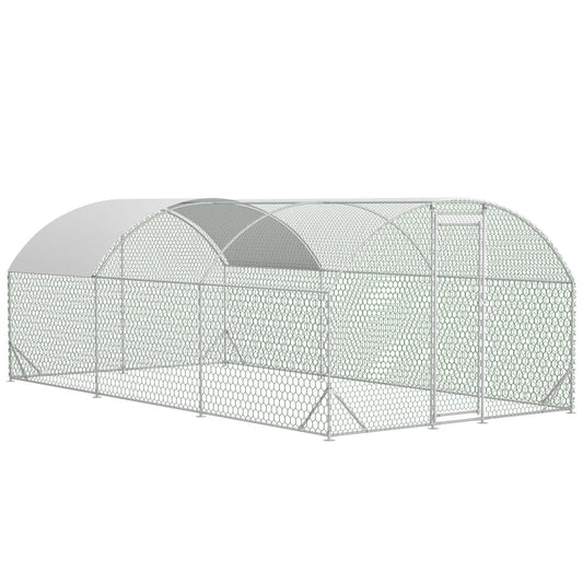 KFX-9332029 Large Metal Chicken Coop with Waterproof Dome Cover, Walk-In Design for Outdoor Use - 9.84' x 19.68' x 6.56'