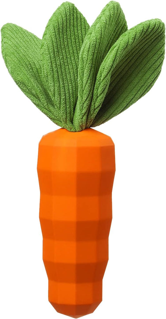 KFX-9341373 Durable Interactive Squeaky Dog Toy for Medium Dogs - Milk Flavor Rubber Carrot with Crinkle Leaves, Ideal for Training and Dental Care