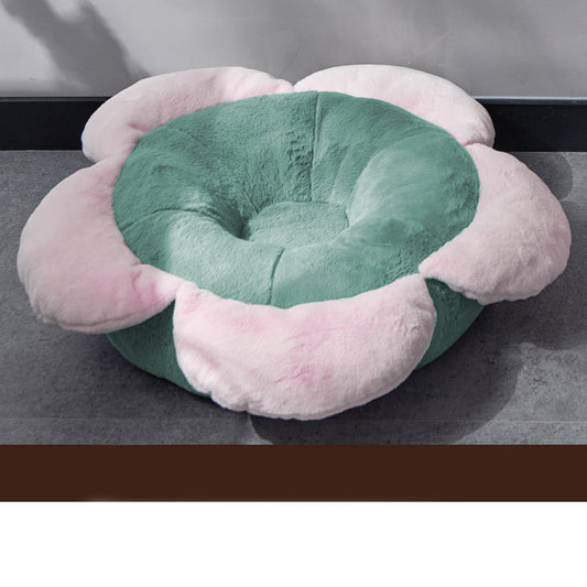 KFX-9343933 Removable Washable Flower Nest for Pets - Soft Short Plush, Gray Green, Multiple Sizes
