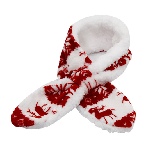 KFX-9346237 Cozy Coral Fleece Christmas Pet Scarf in Cartoon Patterns