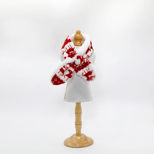 KFX-9346237 Cozy Coral Fleece Christmas Pet Scarf in Cartoon Patterns
