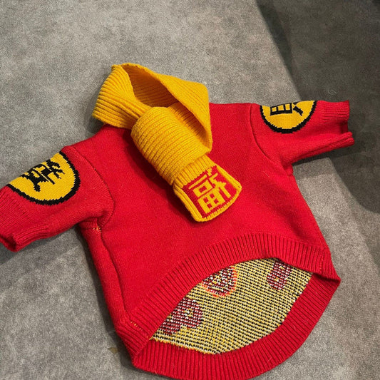 KFX-9355965 Casual Festive Red Pet Sweater for New Year Celebrations - Perfect for Year of the Ox