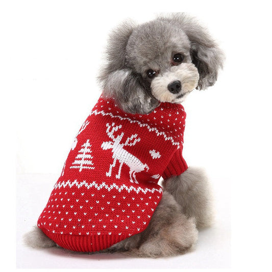 KFX-9359165 Christmas-themed Reindeer Dog Sweater in Blue and Red for Small to XXL Sizes