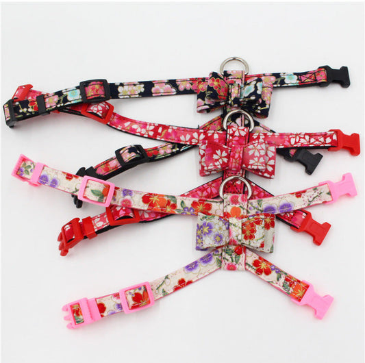 KFX-9366205 Small Dog Print Bow Harness in Black, Red, and Pink – Microfiber Chest Strap with Size Options