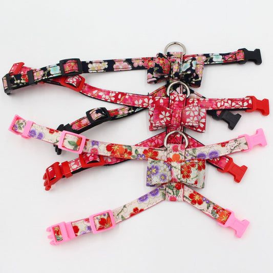 KFX-9366205 Small Dog Print Bow Harness in Black, Red, and Pink – Microfiber Chest Strap with Size Options