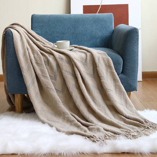 KFX-9373501 Geometric Pattern Knitted Sofa Cover with Tassels – Multiple Color Options and Sizes Available